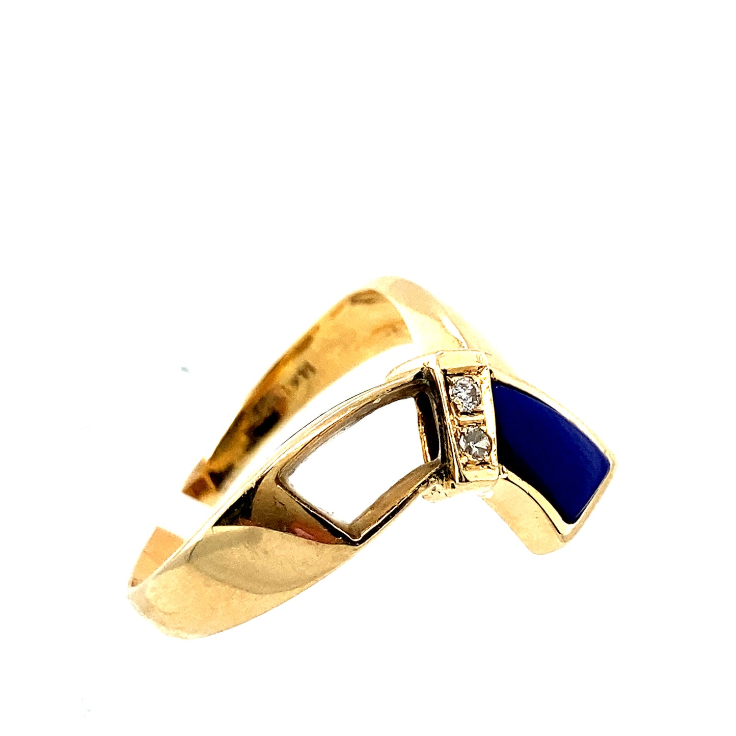 14K Yellow Gold Lapis and Diamond Ring