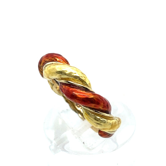 14K Yellow Gold Enamel Ribbon Band Ring