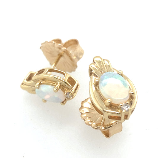 14K Yellow Gold Opal Stud Earrings