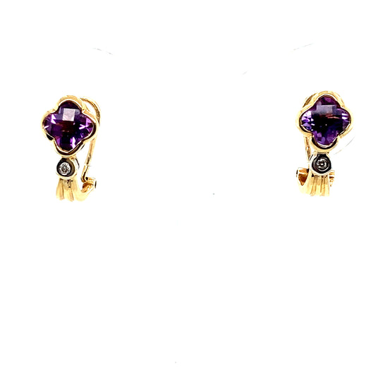 14K Yellow Gold Amethyst Diamond Earrings