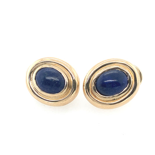 14K Yellow Gold Omega Post Lapis Earrings