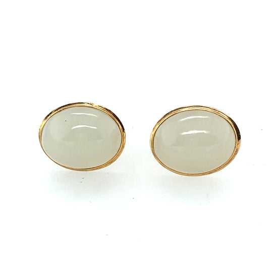 14K Yellow Gold Moonstone Stud Earrings