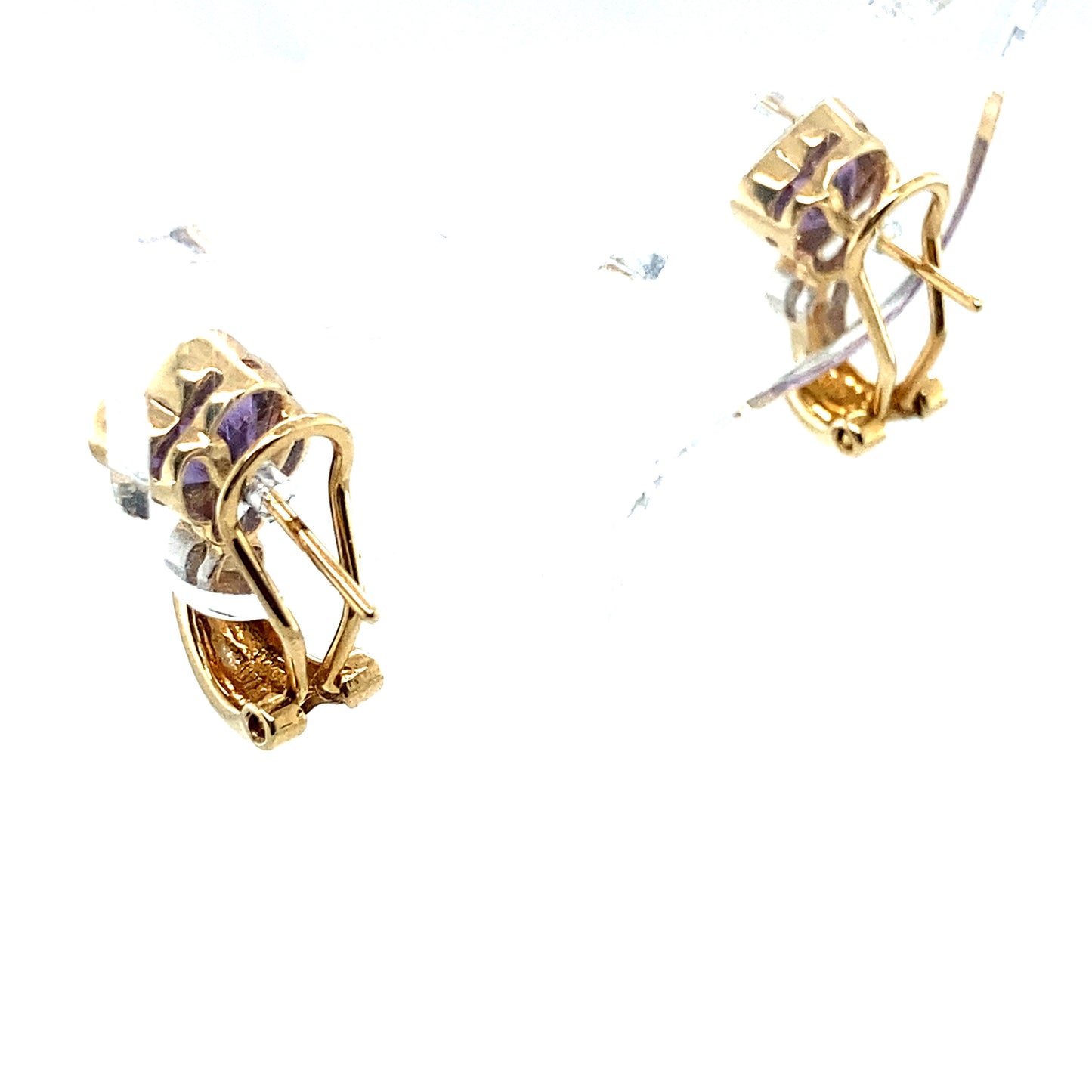 14K Yellow Gold Amethyst Diamond Earrings