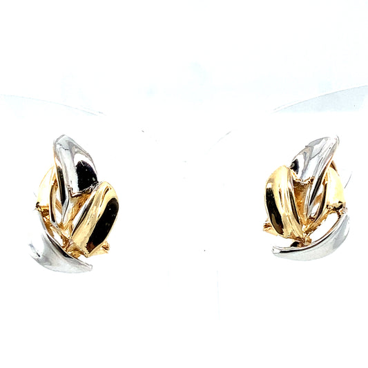 14K Yellow and White Gold Ribbon Earrings