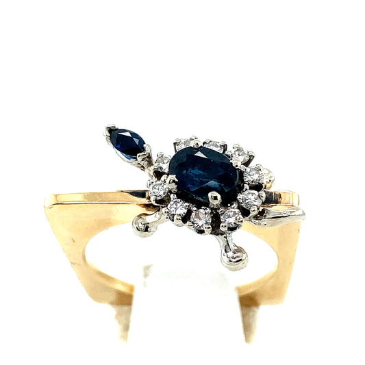 14K Yellow Gold Diamond and Black Sapphire Ring