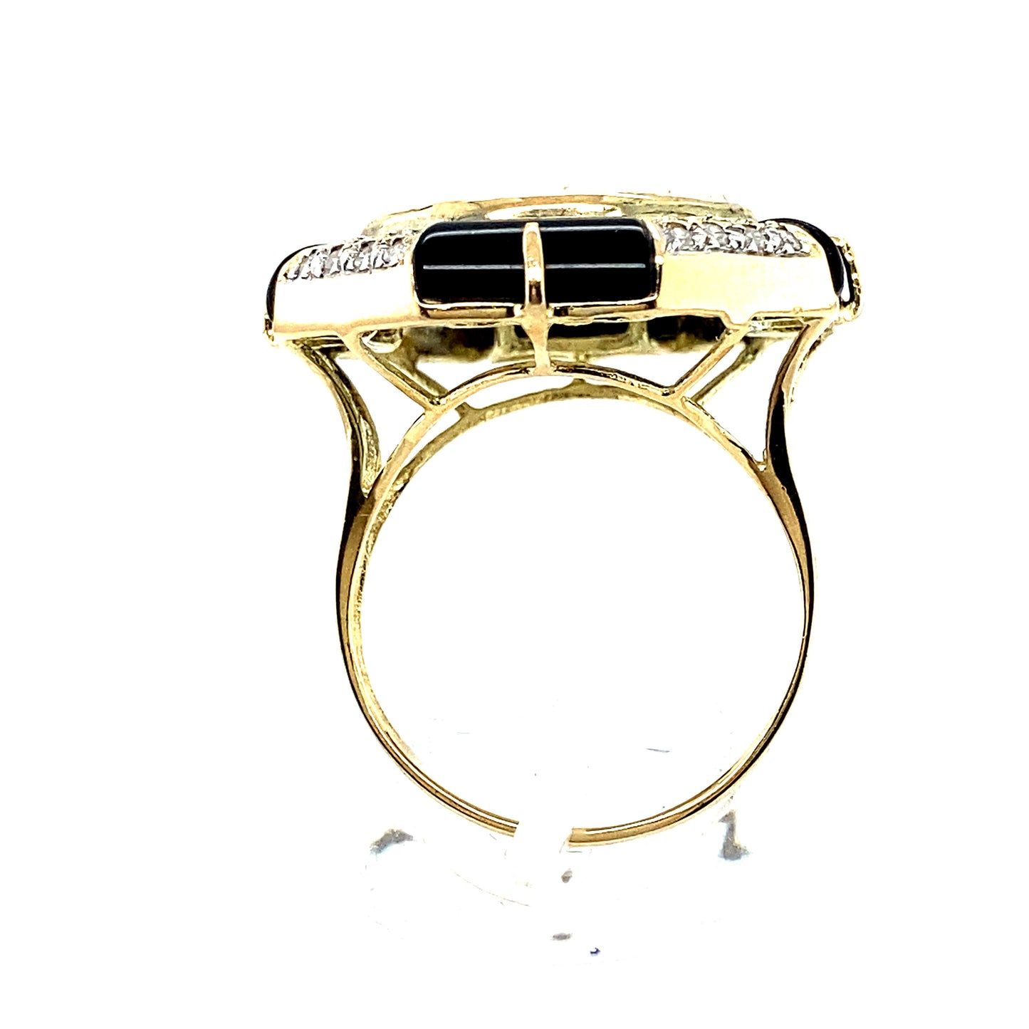 14K Yellow Gold Mabé Pearl/Onyx/Diamond Ring